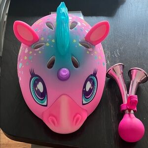 Unicorn Kids Helmet with Horn - Pink and Blue light up and bike horn